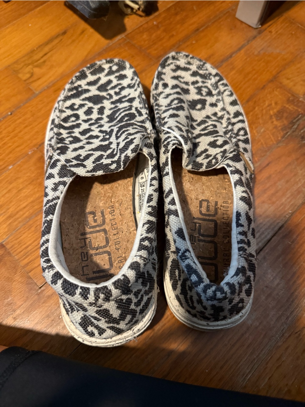 Hey Dude Black and Cream Leopard Slip-On Flats - Picture 2 of 2